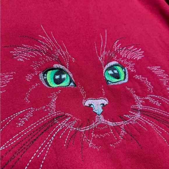 Vintage 1990s Cat Crewneck Sweatshirt Men’s 3XL Red Vtg 90s - Picture 3 of 5